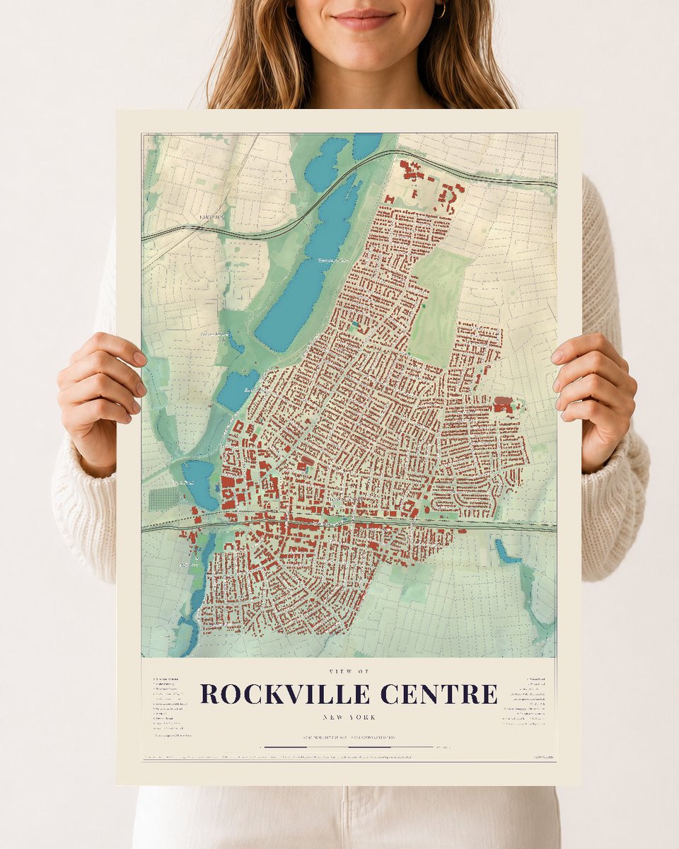Rockville Centre, New York map print, 12 x 18 archival matte print