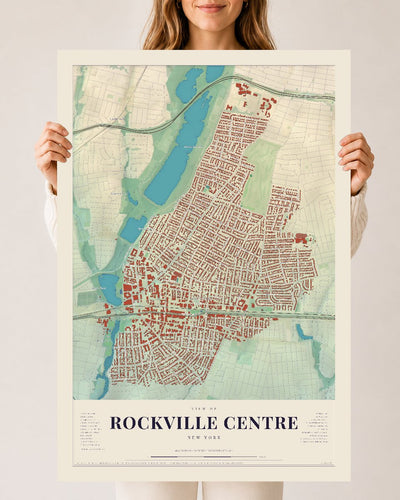 Rockville Centre, New York map print, 24 x 36 archival matte print