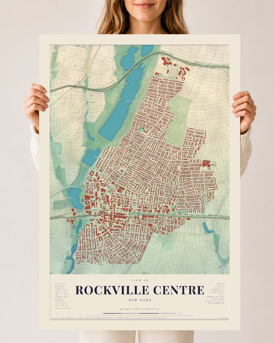 Rockville Centre, New York map print, 24 x 36 archival matte print
