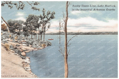 Rocky Shoreline Lake Norfolk Arkansas Ozarks ca 1930 - 1945 - Available at KNOWOL