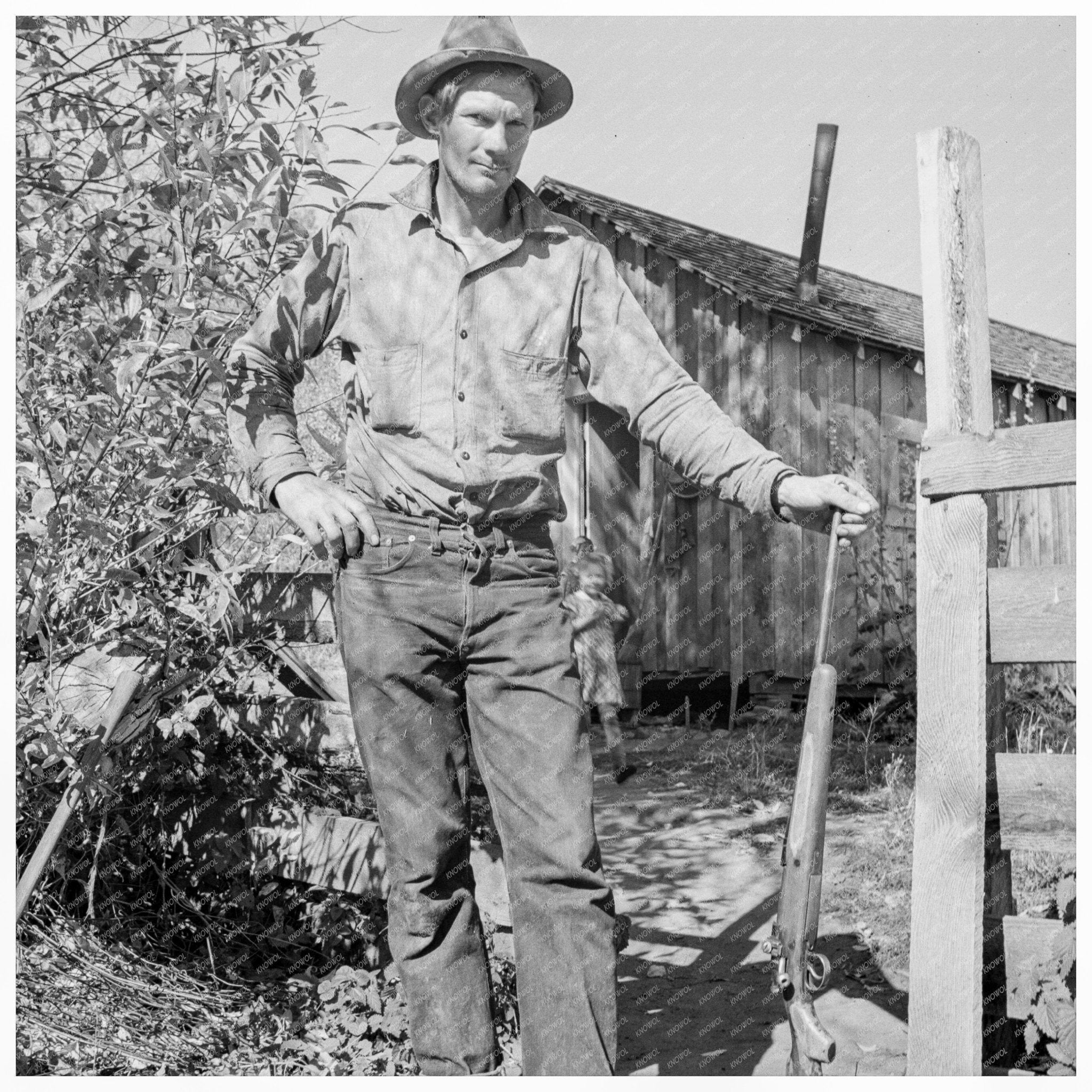 Roy Carlock in Front of Home Gem County Idaho 1939 - Available at KNOWOL