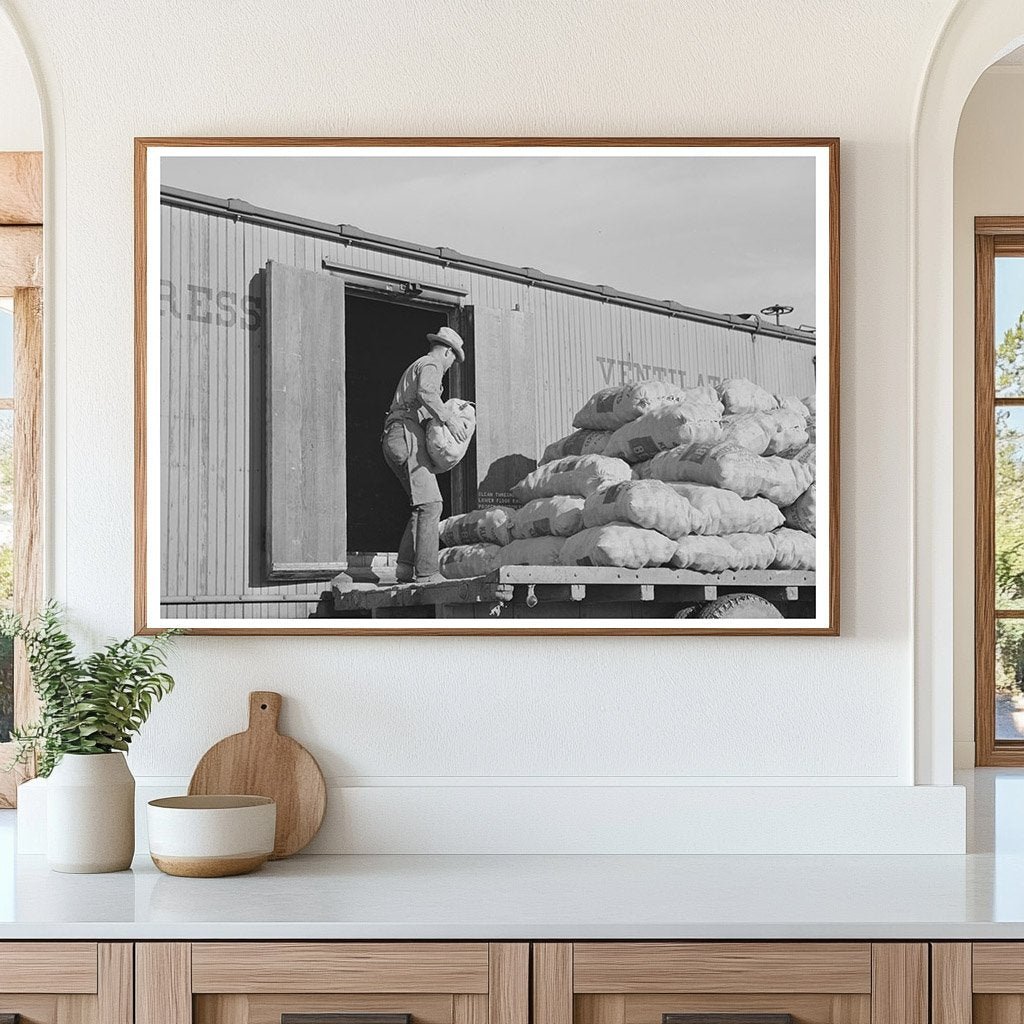 Sacked Potatoes Loading into Railroad Car Klamath County 1941 - Available at KNOWOL