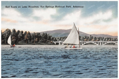 Sailboats on Lake Hamilton Vintage Postcard 1930 - 1945 - Available at KNOWOL