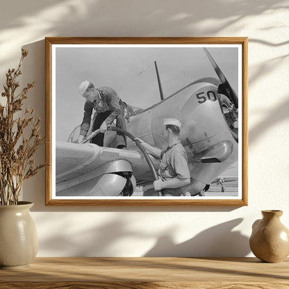 Sailor Mechanics Refueling SNC Plane in 1942 Texas - Available at KNOWOL