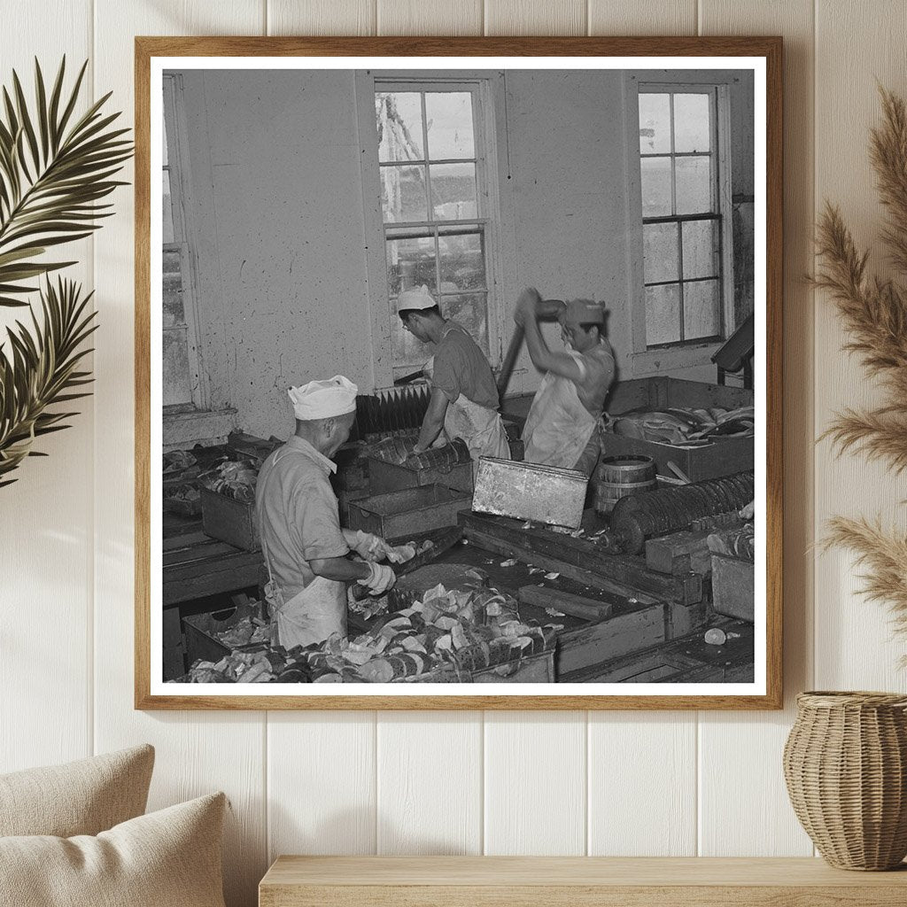 Salmon Slicing for Canning at Columbia River Packing 1941 - Available at KNOWOL