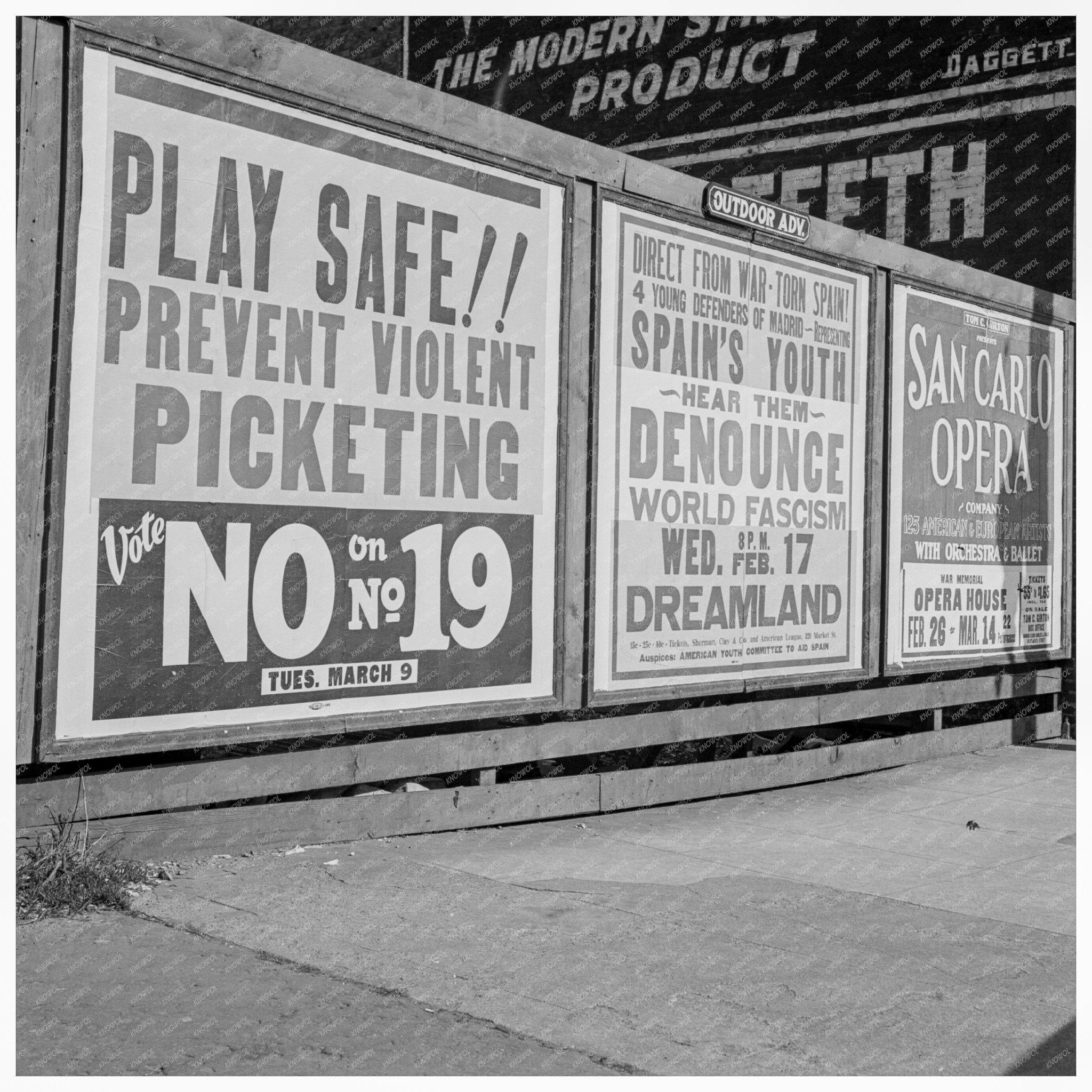 San Francisco Street Scene with Signboards March 1937 - Available at KNOWOL