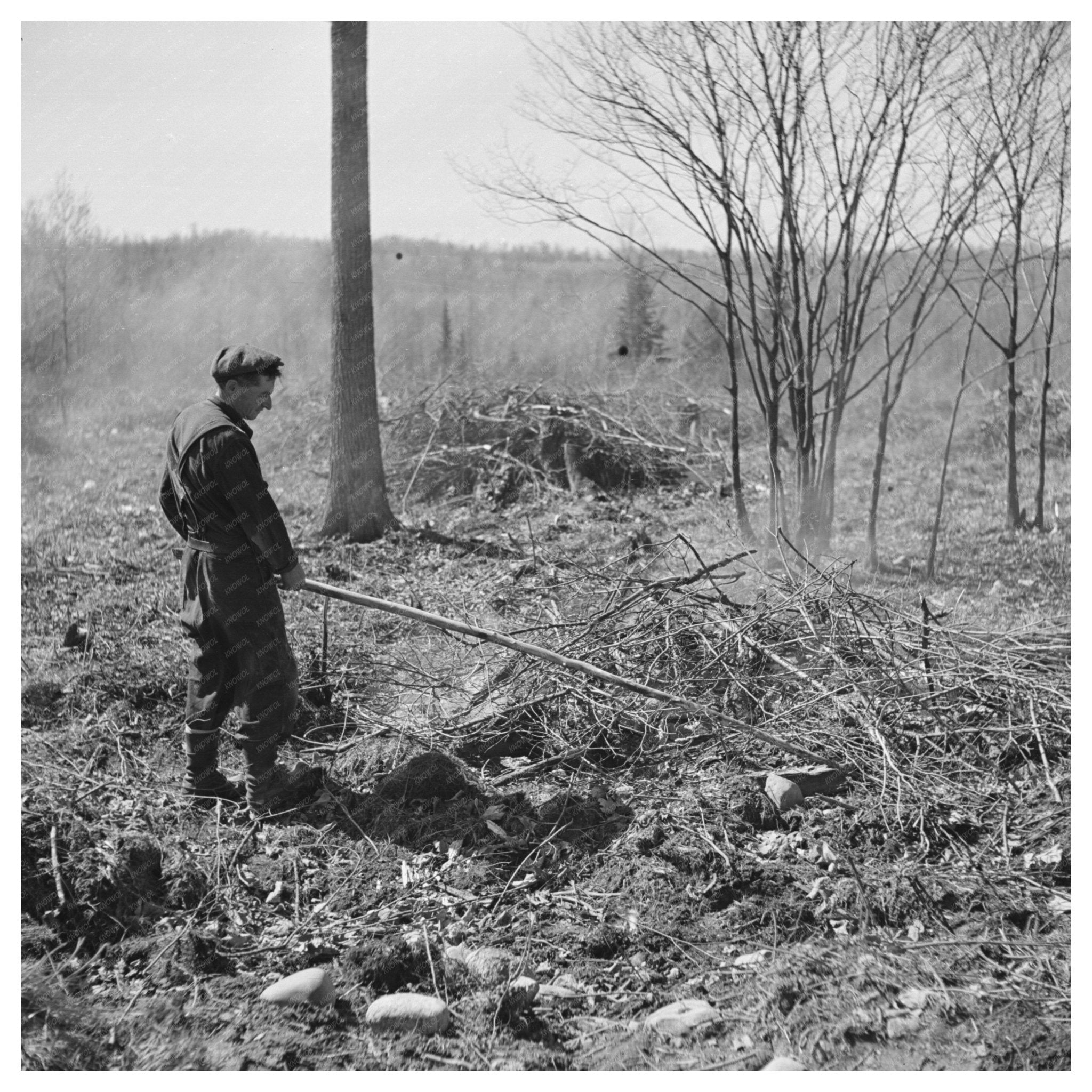 Sando Evanoff Managing Brush Fire in Iron County Michigan 1937 - Available at KNOWOL