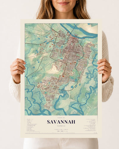 Savannah, Georgia map print, 12 x 18 archival matte print