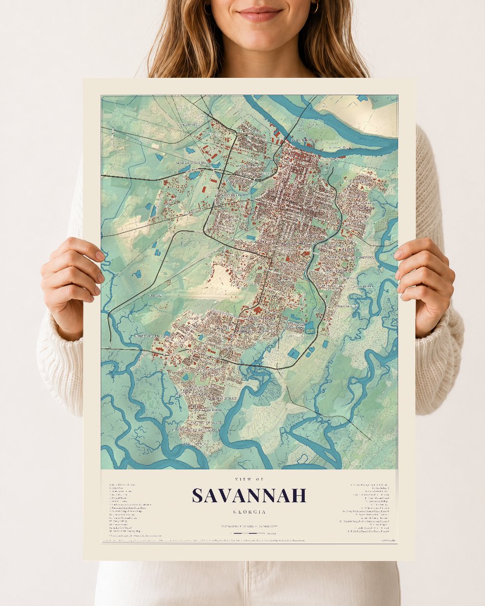 Savannah, Georgia map print, 12 x 18 archival matte print