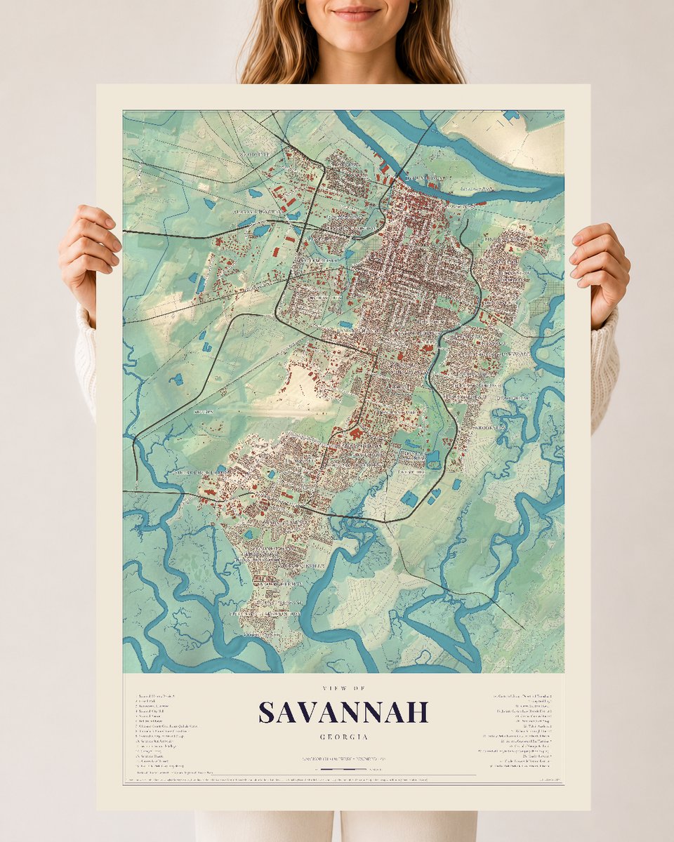 Savannah, Georgia map print, 24 x 36 archival matte print