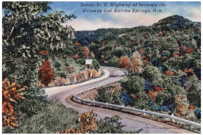 Scenic U.S. Highway 62 Arkansas Postcard 1930 - 1945 - Available at KNOWOL