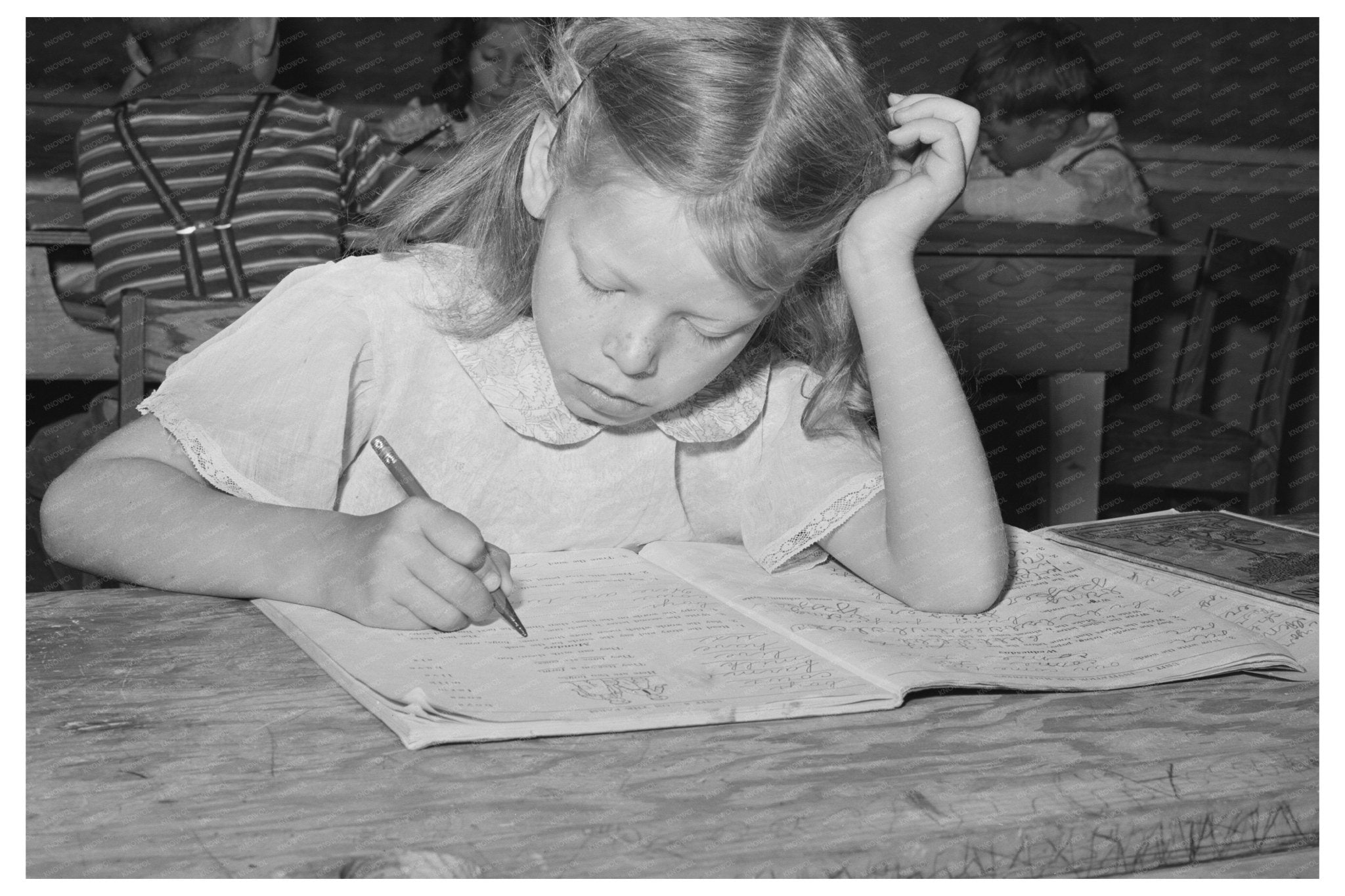 Schoolgirl in Makeshift Classroom Caldwell Idaho May 1941 - Available at KNOWOL