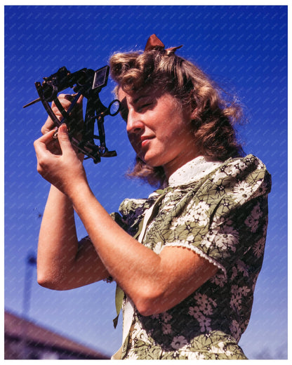 Senta Osoling Learning Latitude with Sextant in Navigation Class September 1942 - Available at KNOWOL