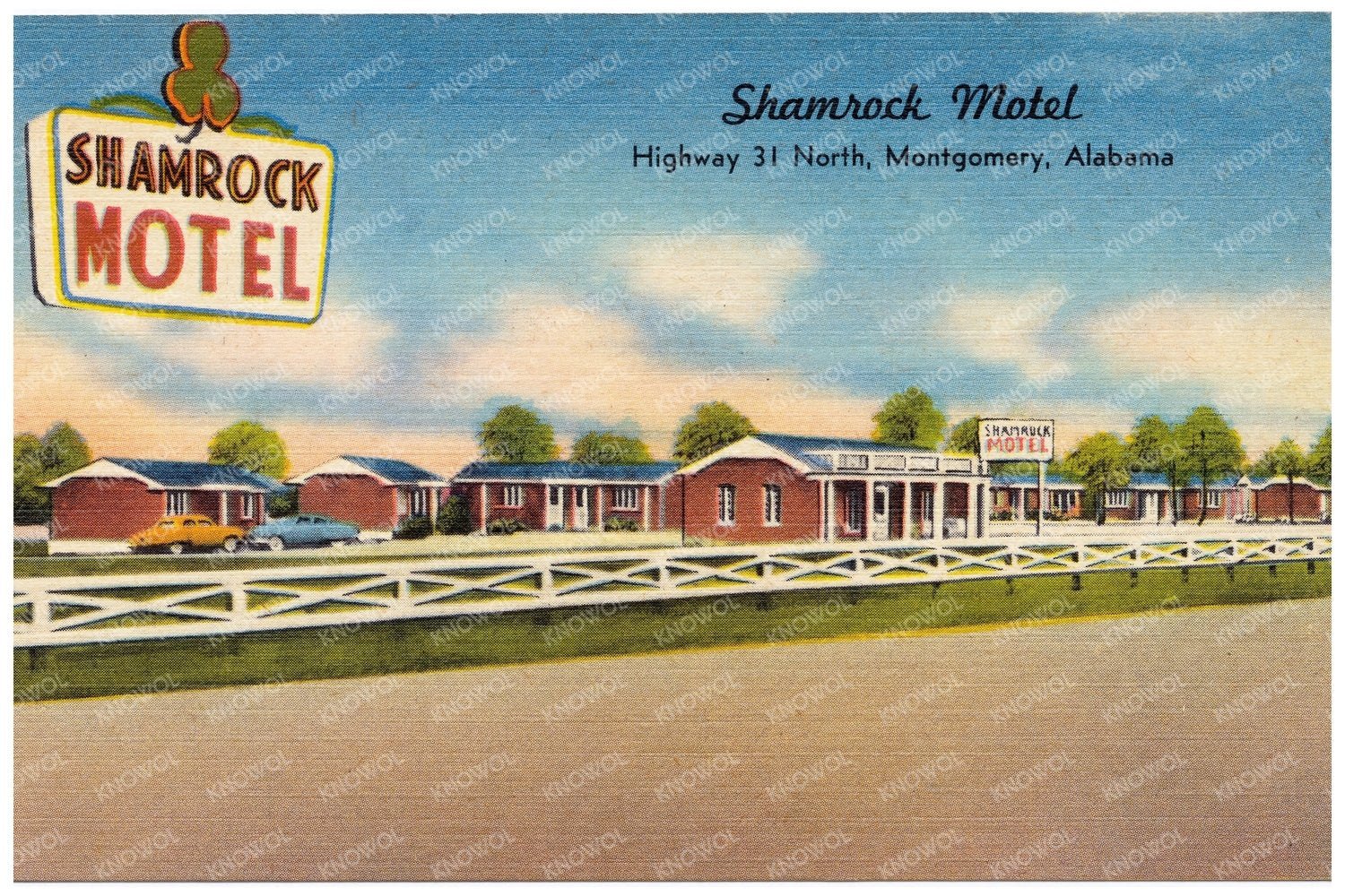 Shamrock Motel Postcard Mid - 20th Century Travel Culture - Available at KNOWOL