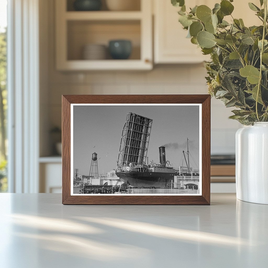 Ship Passing Drawbridge at Corpus Christi Texas February 1939 - Available at KNOWOL