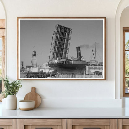 Ship Passing Drawbridge at Corpus Christi Texas February 1939 - Available at KNOWOL