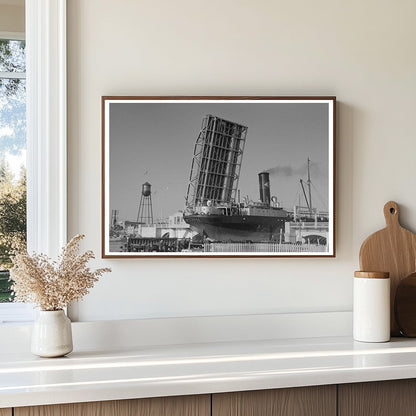 Ship Passing Drawbridge at Corpus Christi Texas February 1939 - Available at KNOWOL