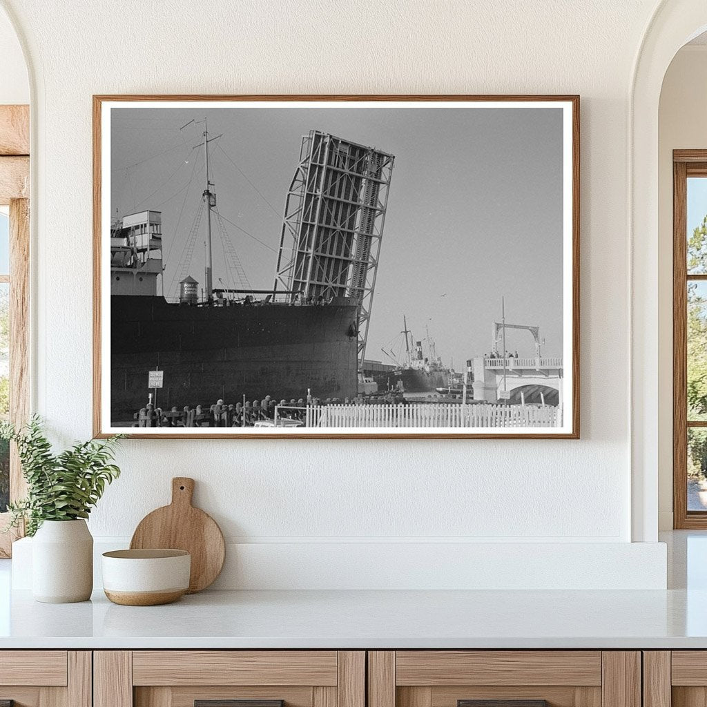 Ship Passing Drawbridge Corpus Christi Texas 1939 - Available at KNOWOL