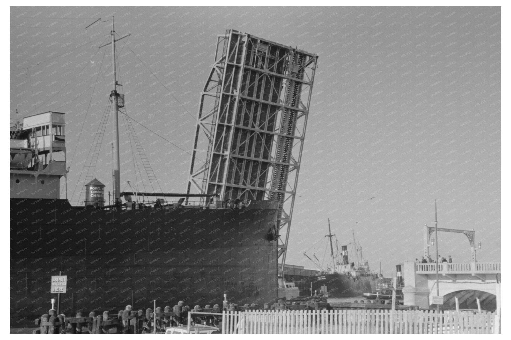 Ship Passing Drawbridge Corpus Christi Texas 1939 - Available at KNOWOL