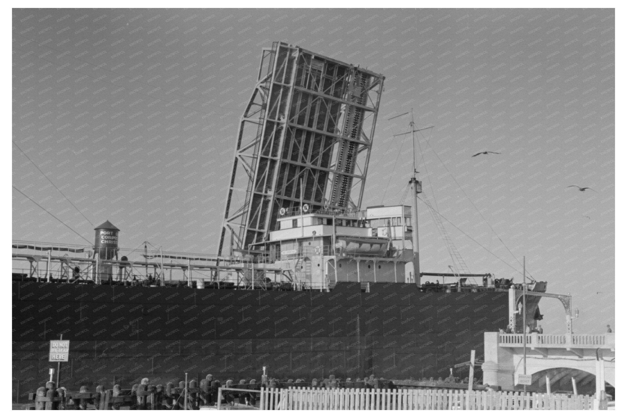 Ship Passing Drawbridge in Corpus Christi Texas 1939 - Available at KNOWOL