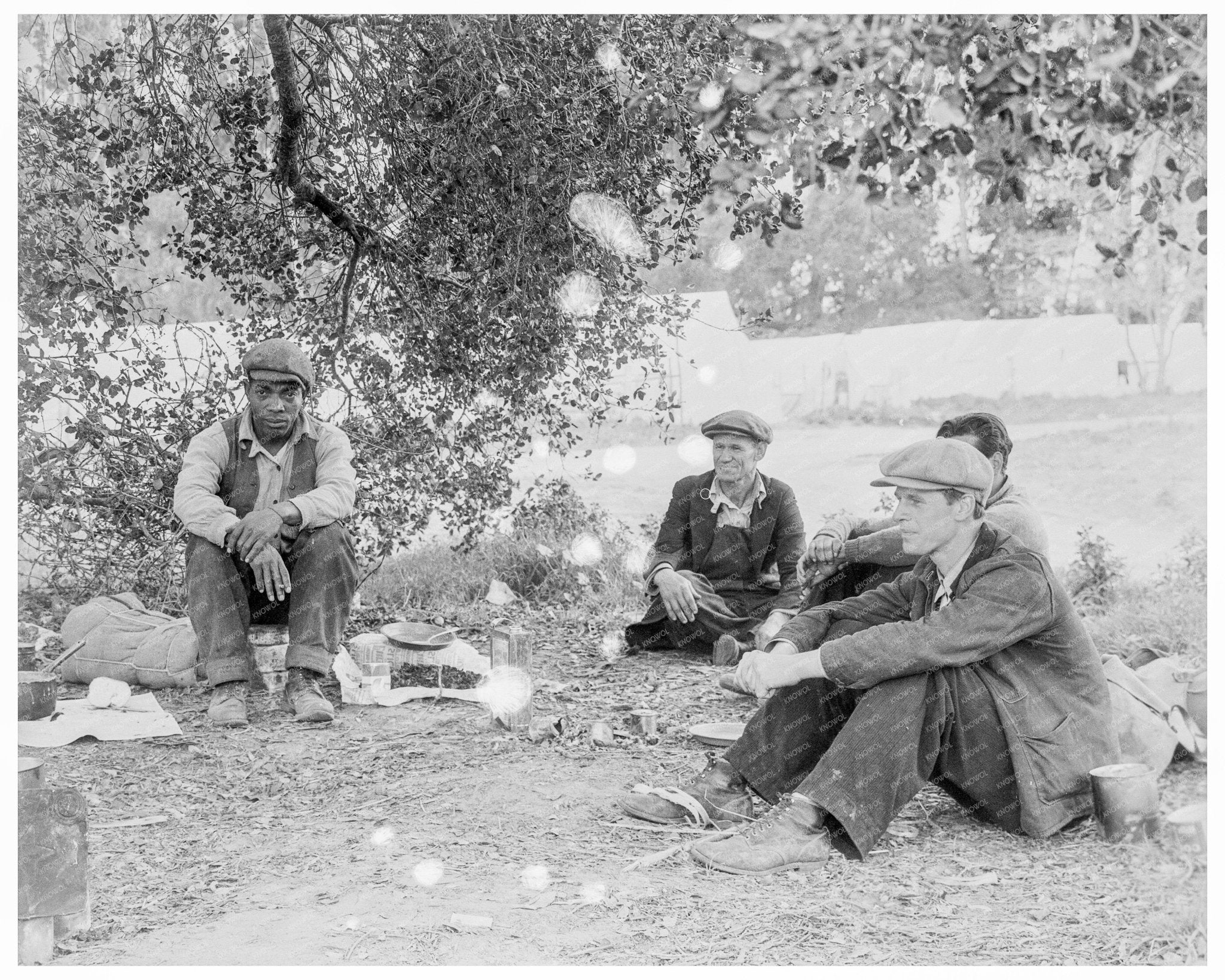 Single Men Camping by Roadside in Nipomo 1935 - Available at KNOWOL