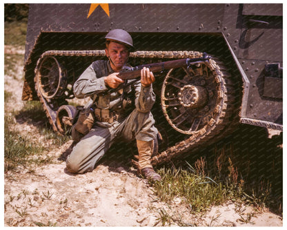 Soldier Aiming Garand Rifle at Fort Knox June 1942 - Available at KNOWOL