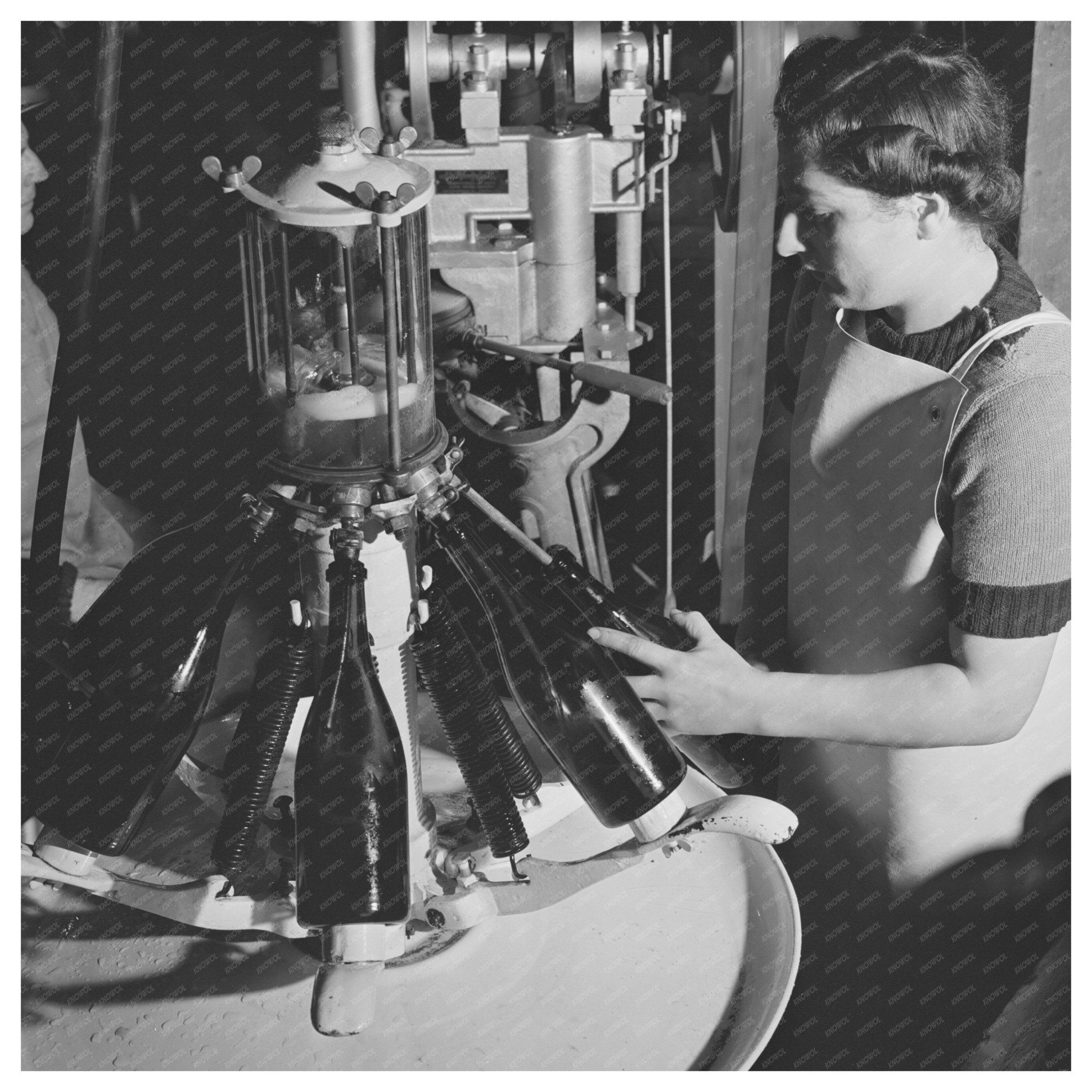 Sonoma County Winery Workers Filling Champagne Bottles 1942 - Available at KNOWOL