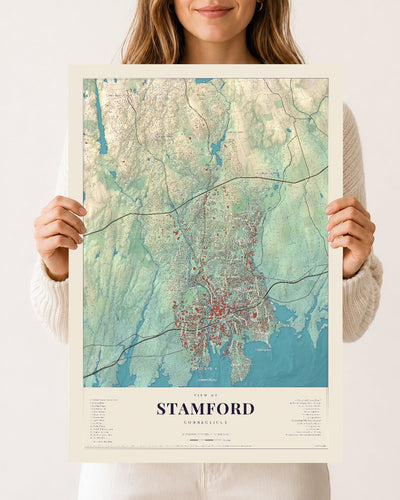 Stamford, Connecticut map print, 12 x 18 archival matte print