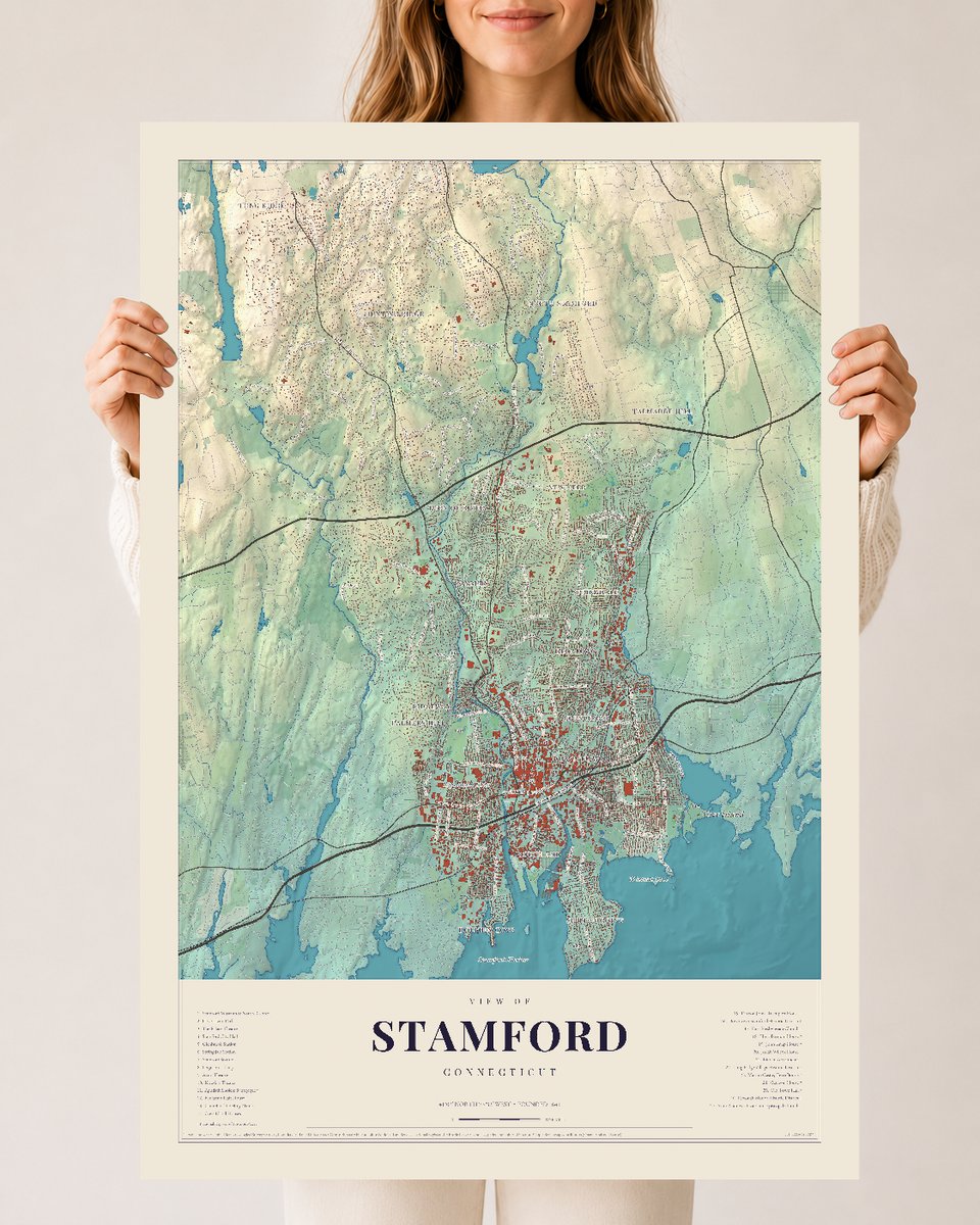 Stamford, Connecticut map print, 24 x 36 archival matte print