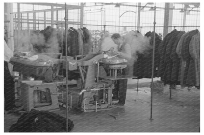 Steam Pressing Cloth in Womens Coat Manufacturing 1936 - Available at KNOWOL