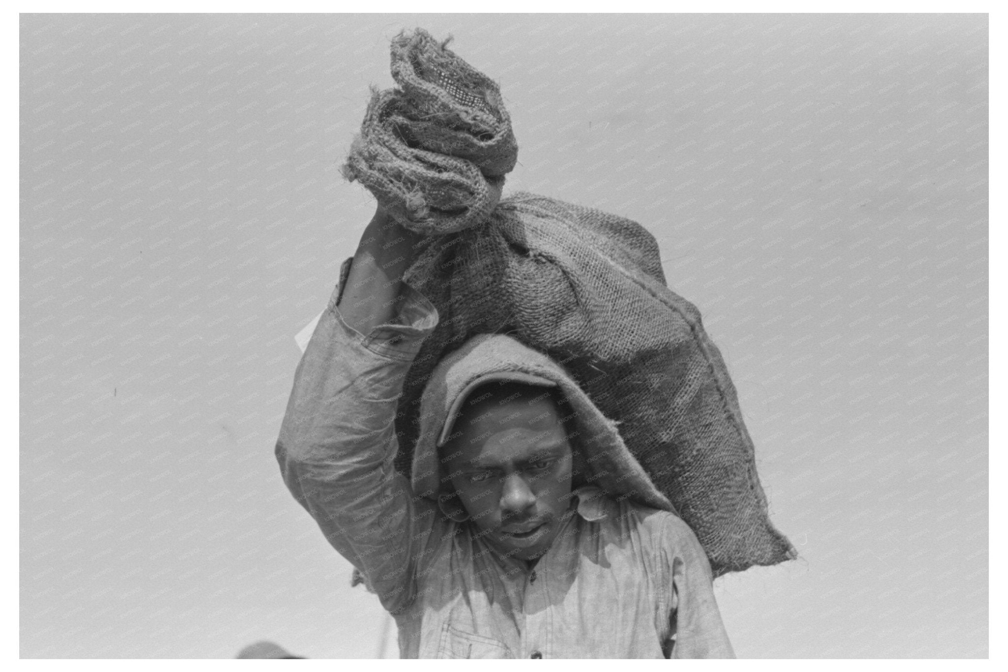 Stevedore Carrying Sack of Oysters Olga Louisiana 1938 - Available at KNOWOL