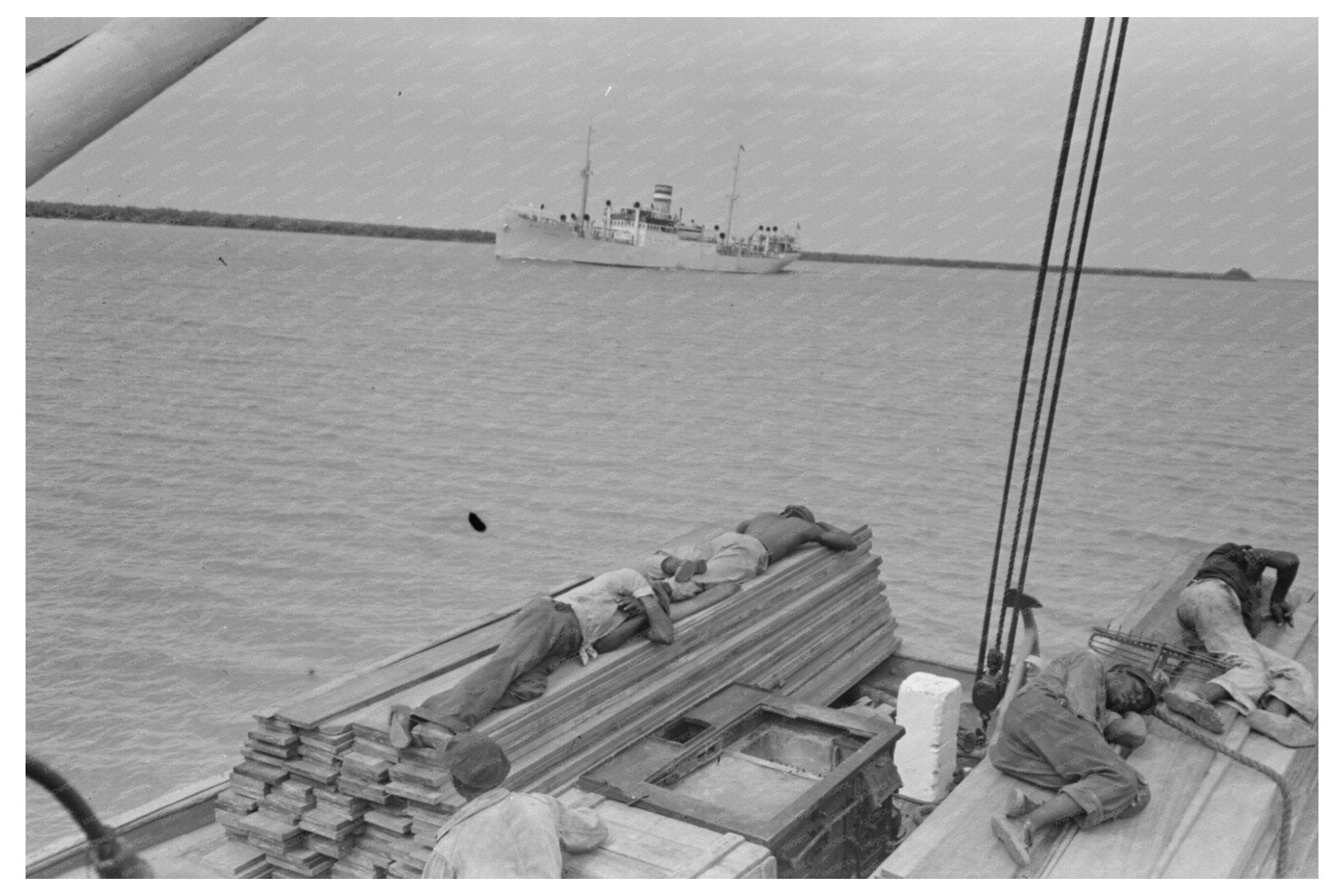 Stevedore Sleeping on Lumber Boat El Rito Louisiana 1938 - Available at KNOWOL