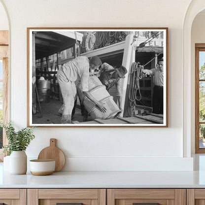 Stevedores Handling Drum at New Orleans Waterfront 1938 - Available at KNOWOL