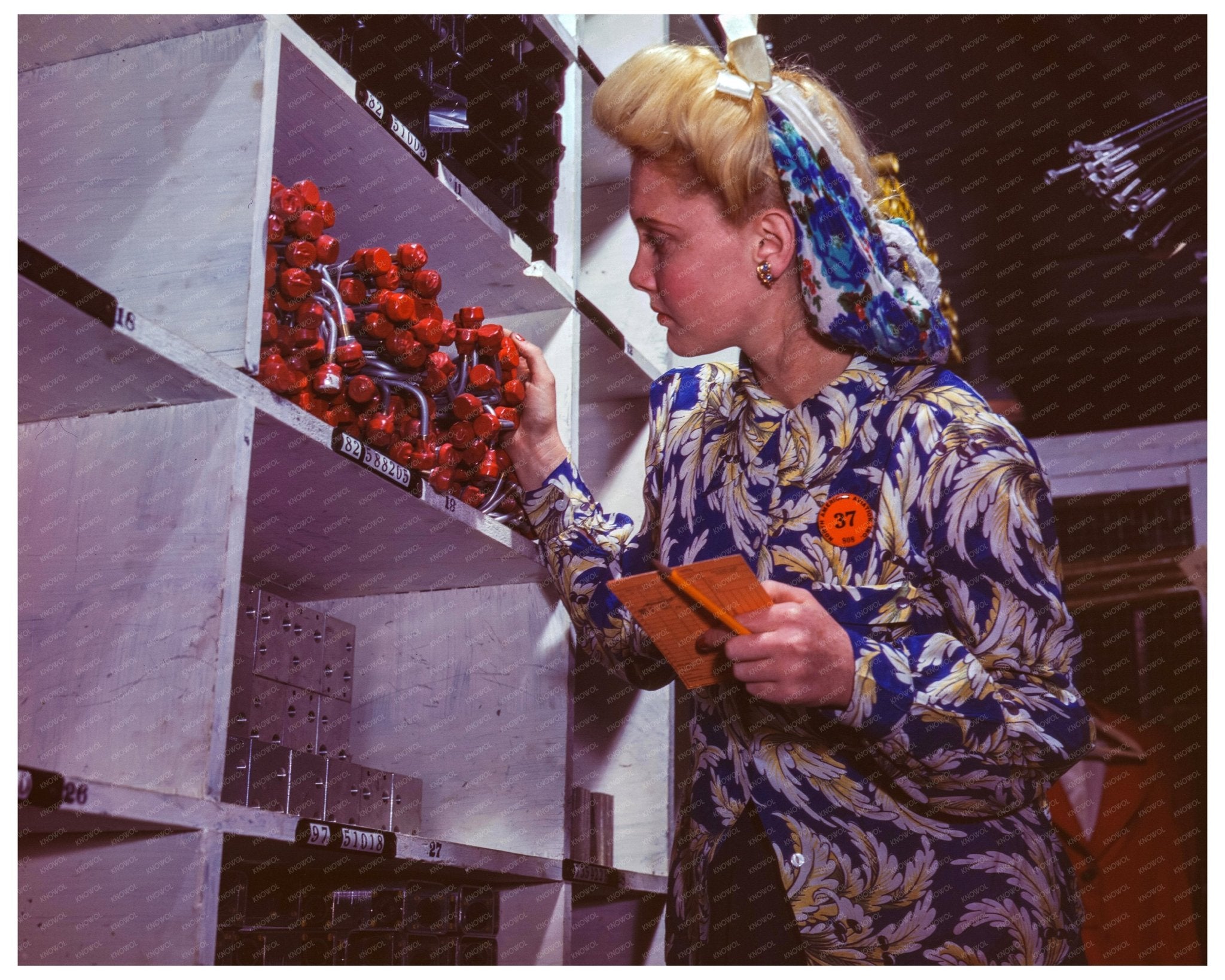 Stockroom Clerk Inventorying Aircraft Parts October 1942 - Available at KNOWOL