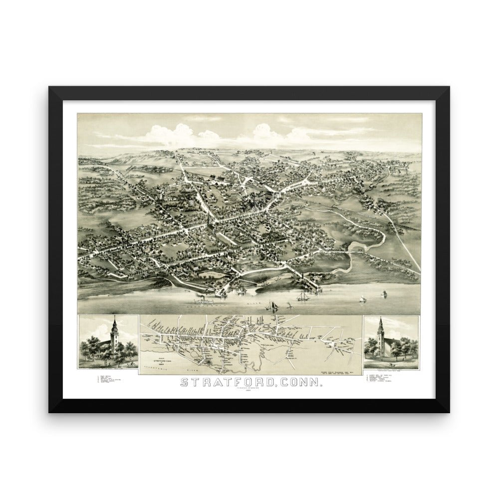 Stratford, Connecticut 1882 Framed Bird's Eye View - Available at KNOWOL