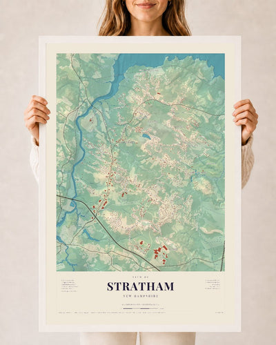 Stratham, New Hampshire map print, 24 x 36 in white wood frame
