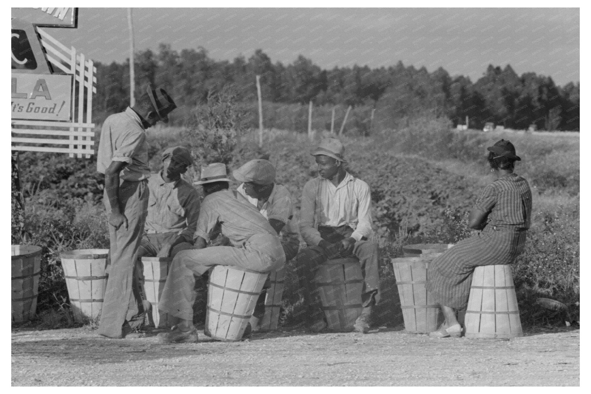 String Bean Pickers Await Transport Highway Louisiana 1938 - Available at KNOWOL