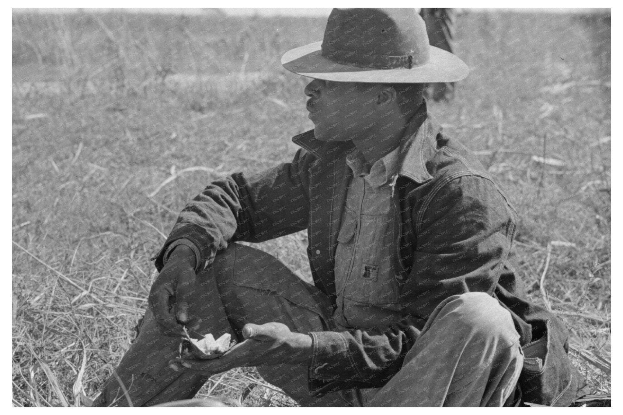 Sugarcane Worker Lunch Break New Iberia Louisiana 1938 - Available at KNOWOL