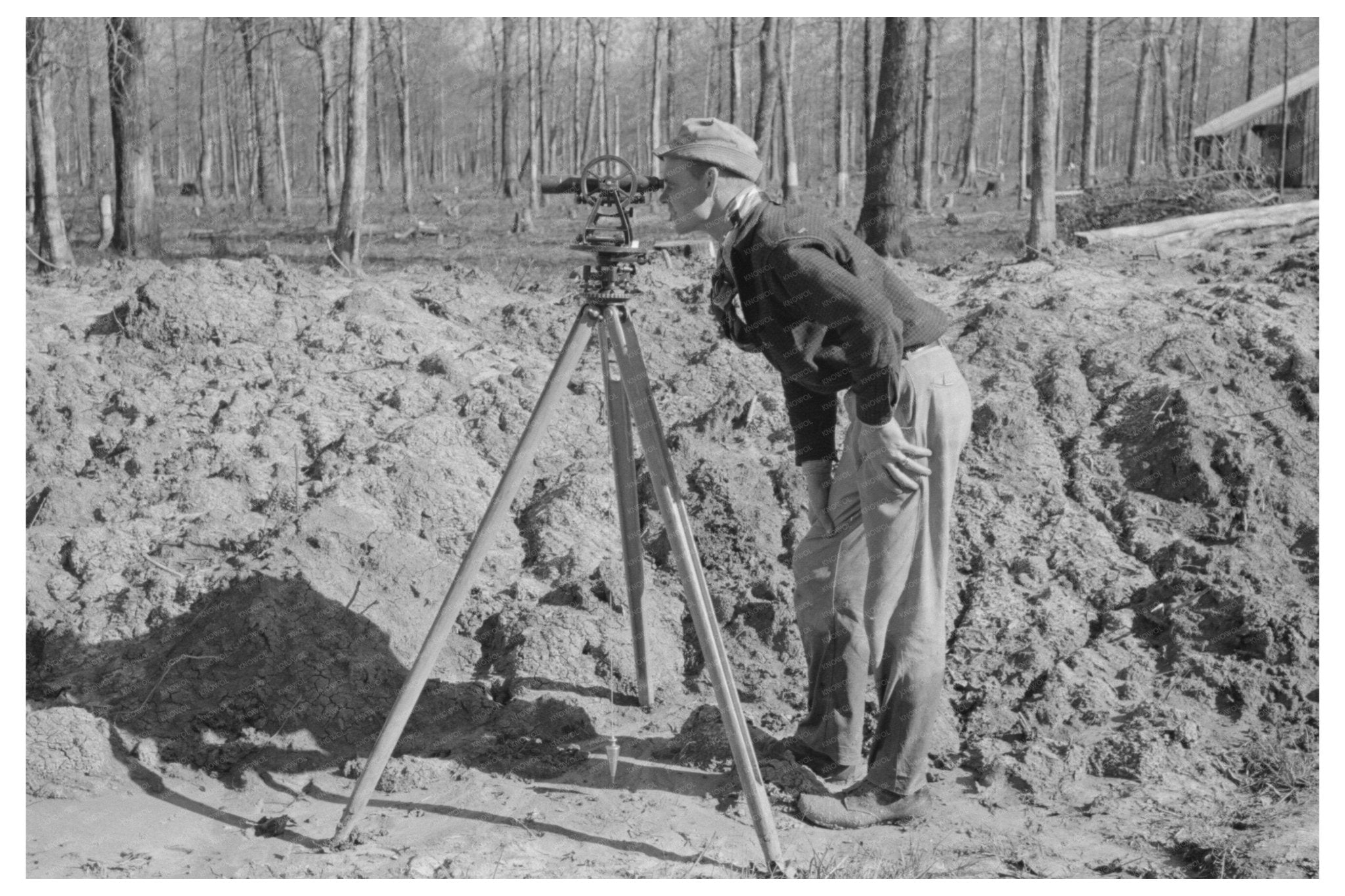 Surveyor at Chicot Farms Arkansas January 1939 - Available at KNOWOL