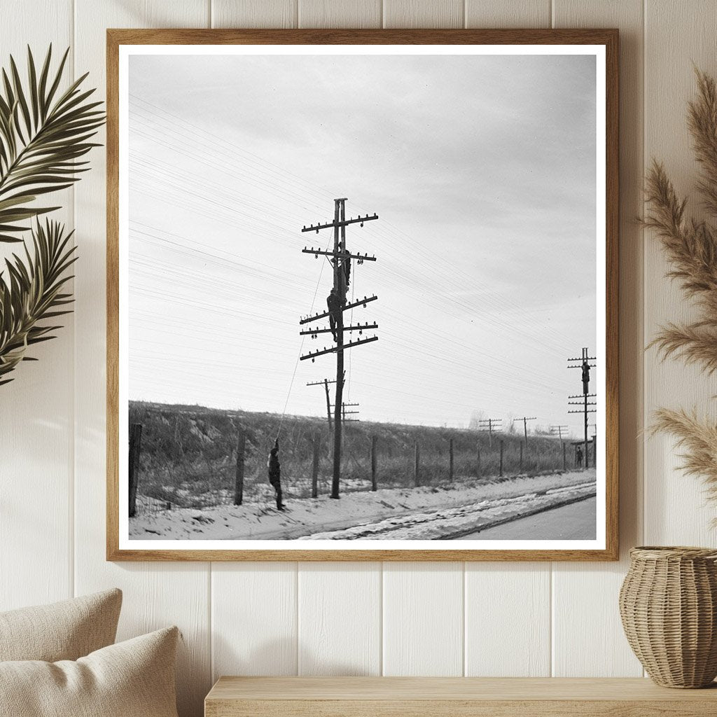 Telephone Linesmen Raising Wires Above Flood Level 1937 - Available at KNOWOL