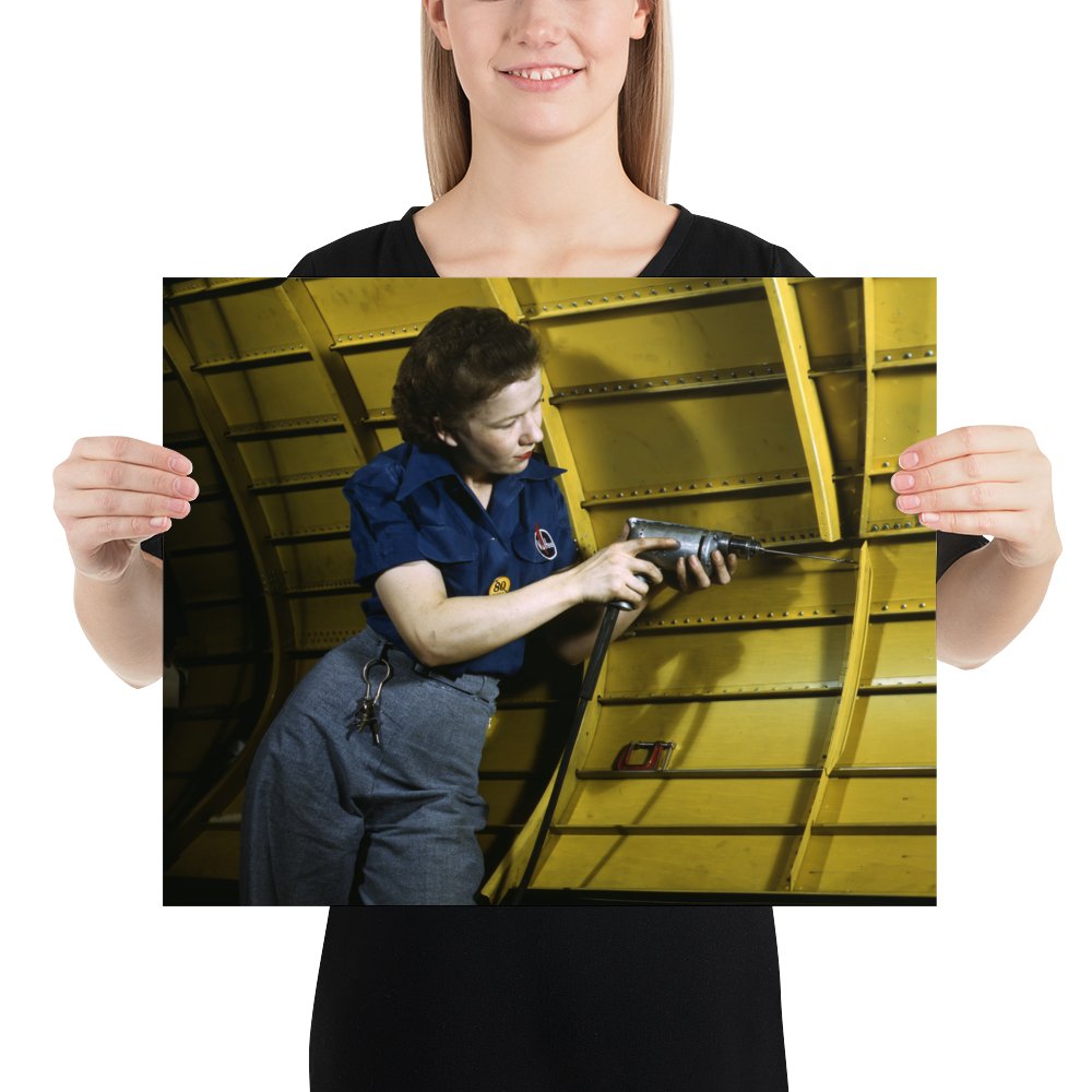 TN - Woman Operates Hand Drill on Vultee A - 31 Vengeance Bomber, 1943 - Available at KNOWOL