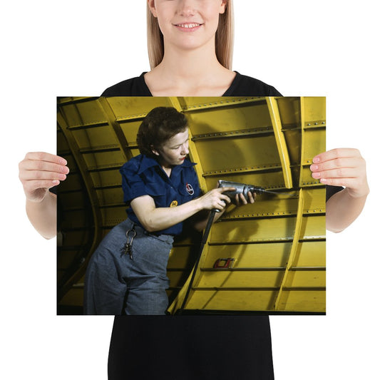 TN - Woman Operates Hand Drill on Vultee A - 31 Vengeance Bomber, 1943 - Available at KNOWOL