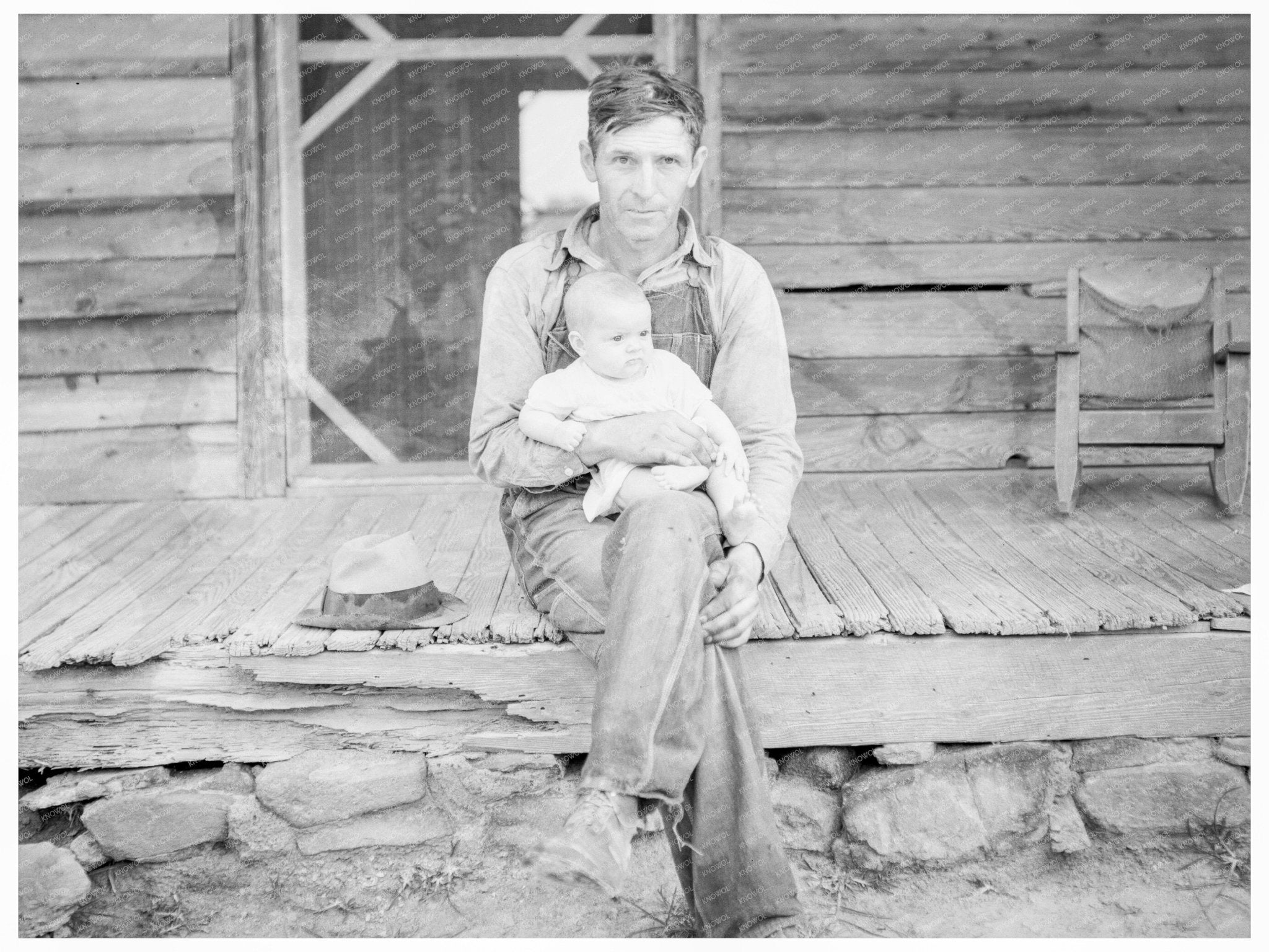 Tobacco Sharecropper and Baby on Porch July 1939 - Available at KNOWOL