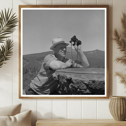 Tourist at Dee Wright Observation Point Oregon July 1942 - Available at KNOWOL