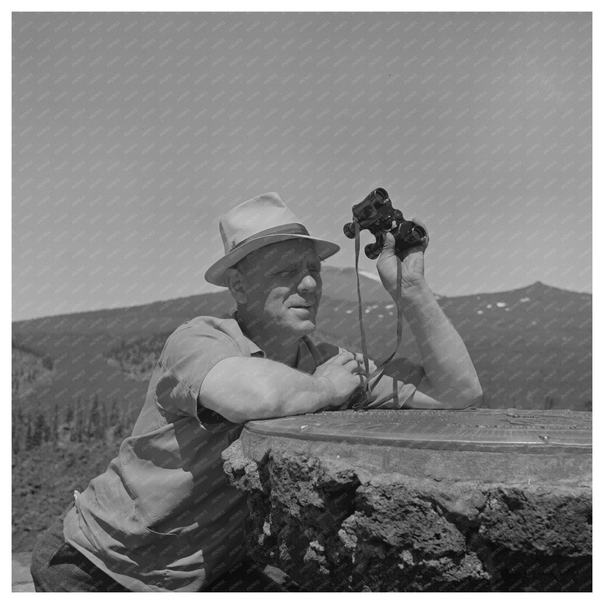 Tourist at Dee Wright Observation Point Oregon July 1942 - Available at KNOWOL