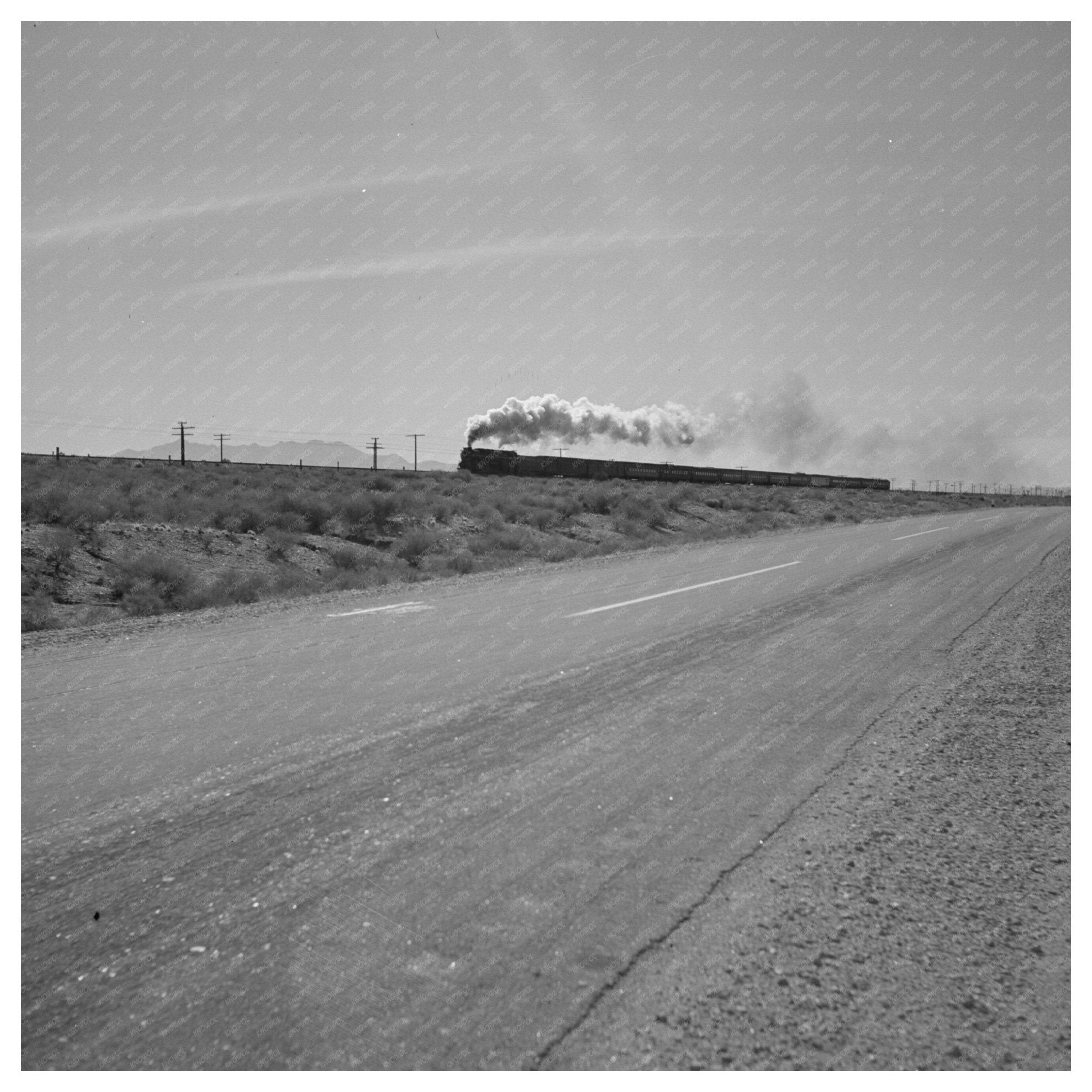 Transcontinental Train Near Tungsten Plant Kingman Arizona 1942 - Available at KNOWOL