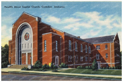 Twelfth Street Baptist Church Gadsden Alabama Postcard 1930 - 1945 - Available at KNOWOL