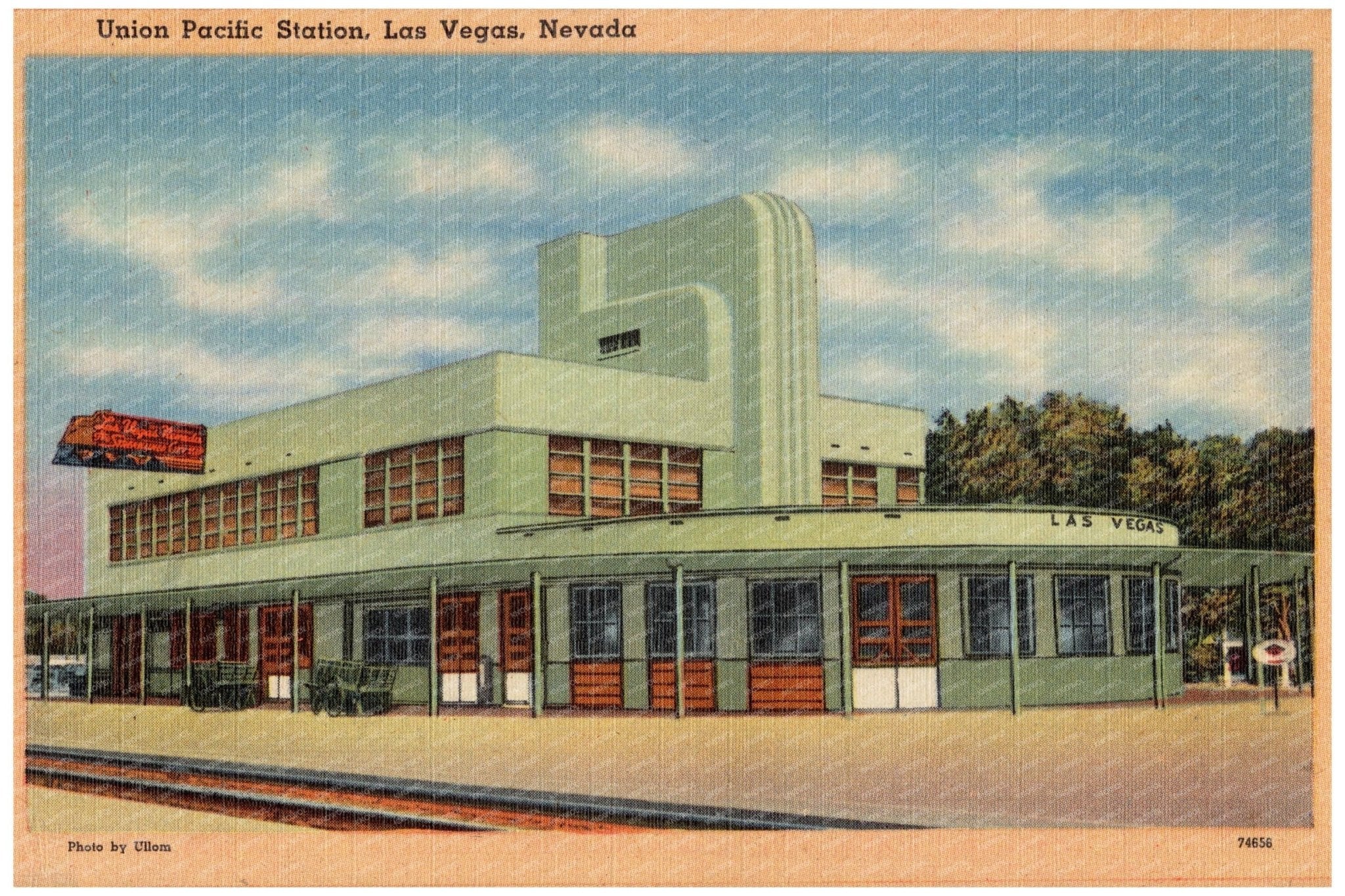 Union Pacific Station Vintage Postcard Las Vegas 1930 - 1945 - Available at KNOWOL