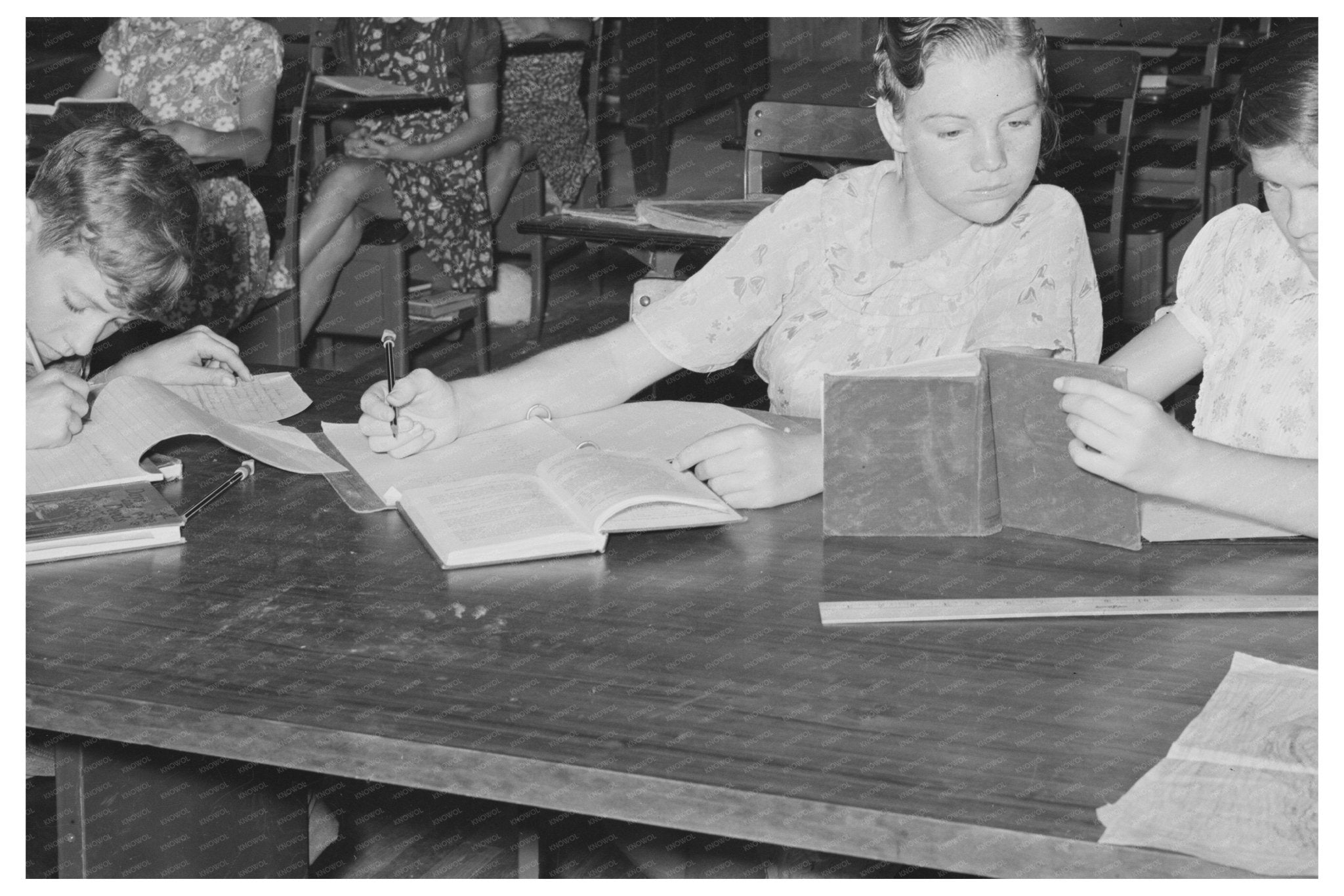 Upper Primary Students Studying at Lake Dick Project 1938 - Available at KNOWOL