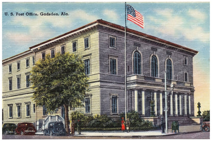 U.S. Post Office Gadsden Alabama Vintage Postcard 1930 - 1945 - Available at KNOWOL